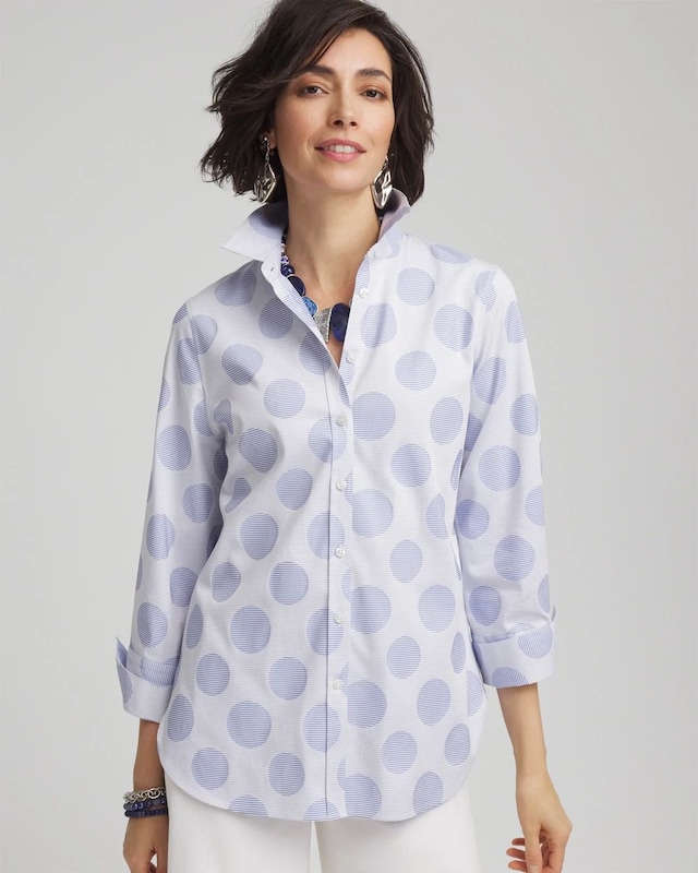 No Iron Polka-Dot Stretch Sateen Shirt
